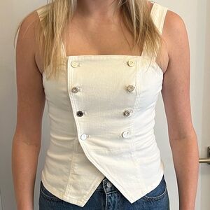 White House Black Market Cream Double-Breasted Top